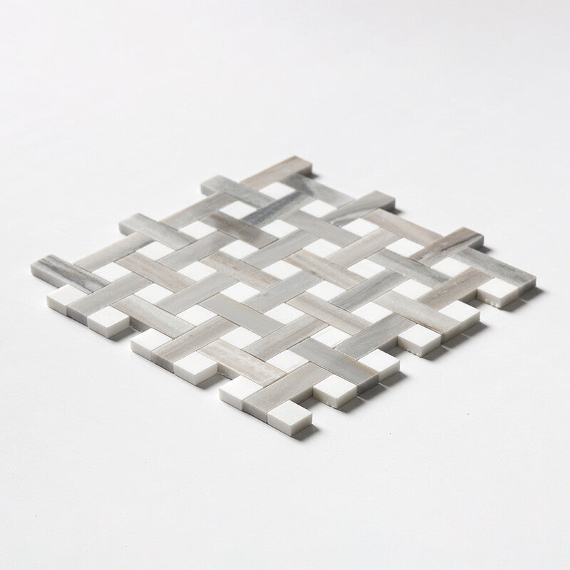 ATELIER MOSAIC: Snow White 1X3 Basketweave Mosaic (polished | 12"x12"x5/8" | straight cut)