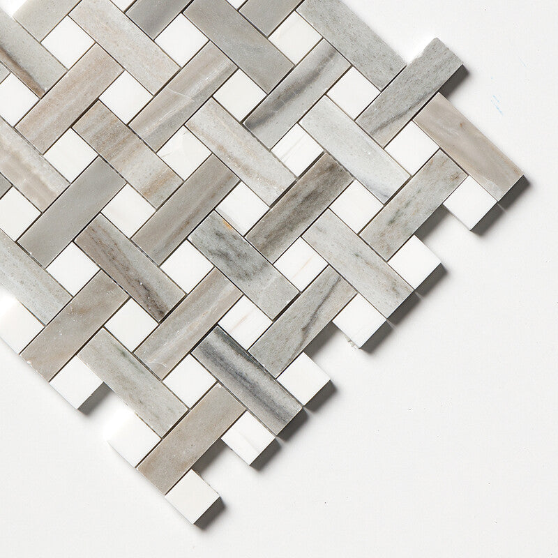 ATELIER MOSAIC: Snow White 1X3 Basketweave Mosaic (polished | 12"x12"x5/8" | straight cut)