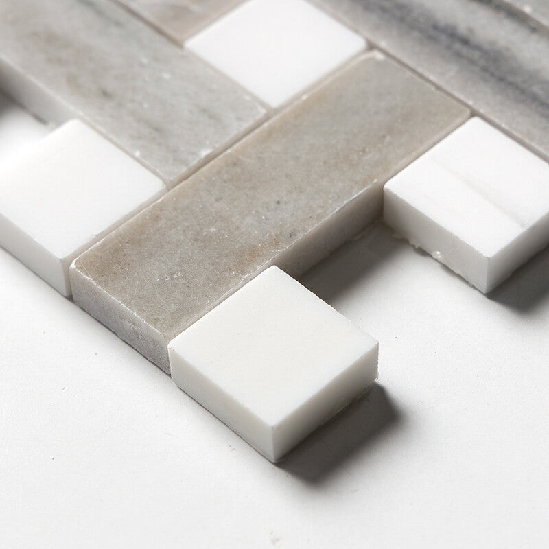 ATELIER MOSAIC: Snow White 1X3 Basketweave Mosaic (polished | 12"x12"x5/8" | straight cut)