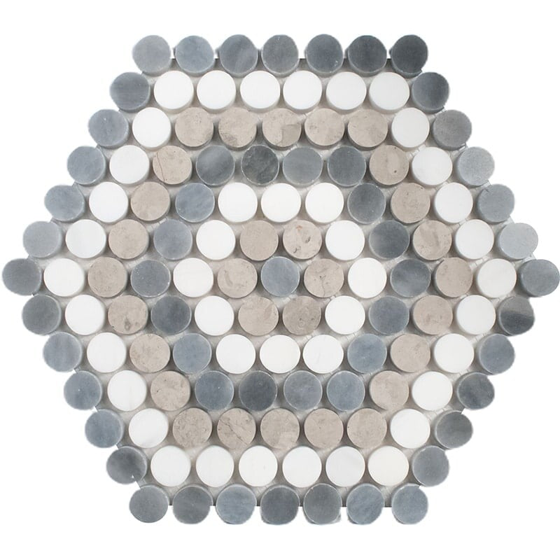 PENNY ROUND: Allure Light Britannia 8 Penny Round Mosaic (honed | 9"x9"x1/4" | straight cut)
