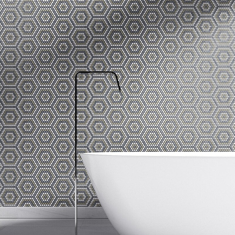 PENNY ROUND: Allure Light Britannia 8 Penny Round Mosaic (honed | 9"x9"x1/4" | straight cut)