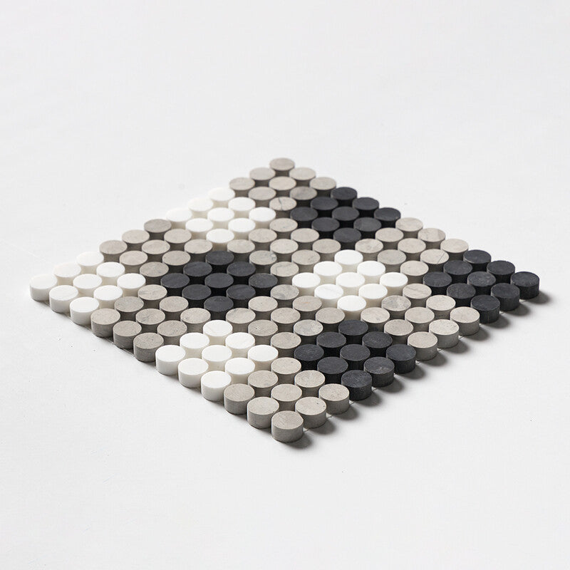PENNY ROUND: Britannia Snow White Plaid 1 Penny Round Mosaic (honed | 9"x9"x27/32" | straight cut)
