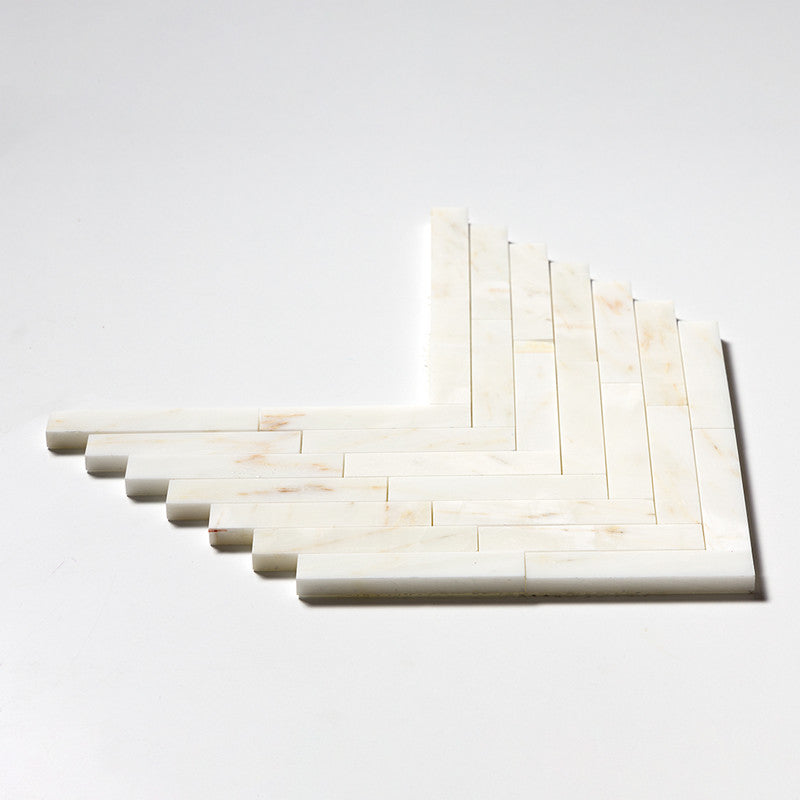 CALACATTA AMBER : Large Herringbone Mosaic (honed | 9"x12"x7/8" | straight cut)