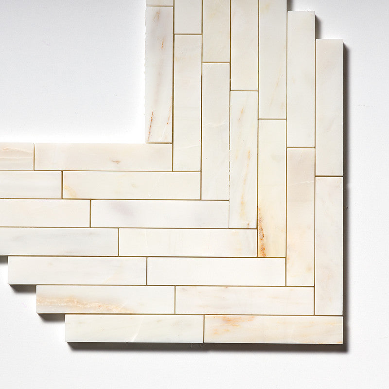 CALACATTA AMBER : Large Herringbone Mosaic (honed | 9"x12"x7/8" | straight cut)