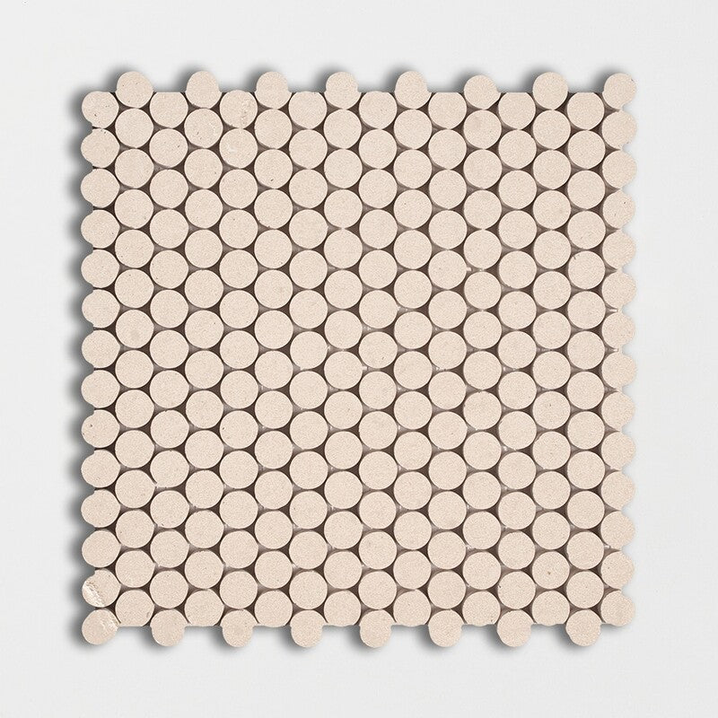 PENNY ROUND 2.0: Champagne Penny Round Mosaic (honed | 11"x11"x1/4" | straight cut)