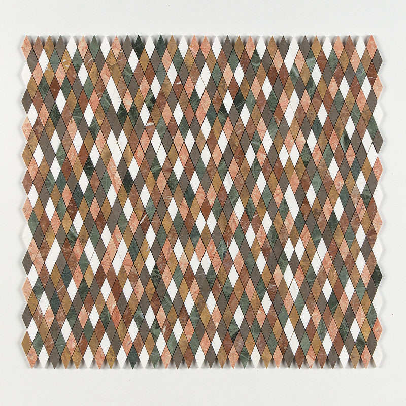 TESSA: Bosphorus Red Laguna Yello Hazem Diamonds Mosaic (honed | 10"x12"x1/8" | straight cut)