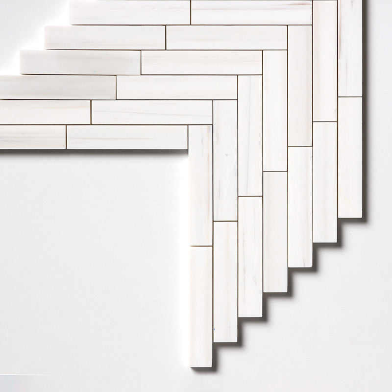 BIANCO DOLOMITI CLASSIC : Large Herringbone Mosaic (honed | 9"x12"x7/8" | straight cut)