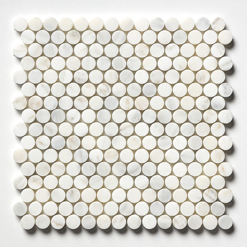 PENNY ROUND 2.0: Calacatta Gold Royal Penny Round Mosaic (honed | 11"x11"x1/4" | straight cut)