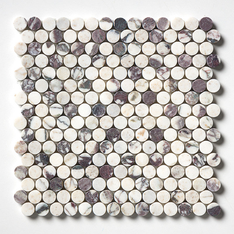PENNY ROUND 2.0: Calacatta ViolaPenny Round Mosaic (honed | 11"x11"x1/4" | straight cut)