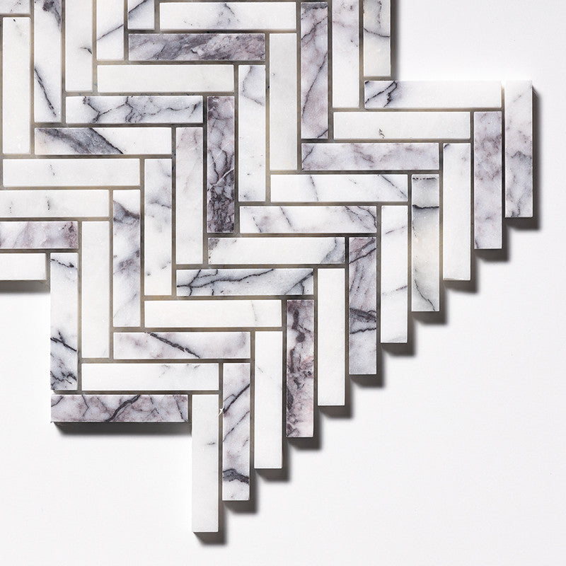 LILAC: 5/8X3 Herringbone Mosaic (honed | 10"x12"x7/16" | straight cut)