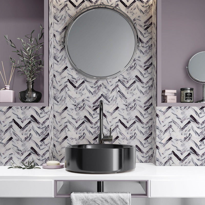 LILAC: 5/8X3 Herringbone Mosaic (honed | 10"x12"x7/16" | straight cut)
