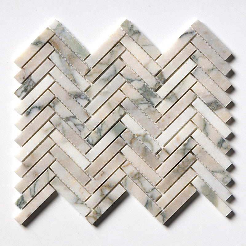 CALACATTA GREEN: 5/8X3 Herringbone Mosaic (honed | 10"x12"x7/16" | straight cut)