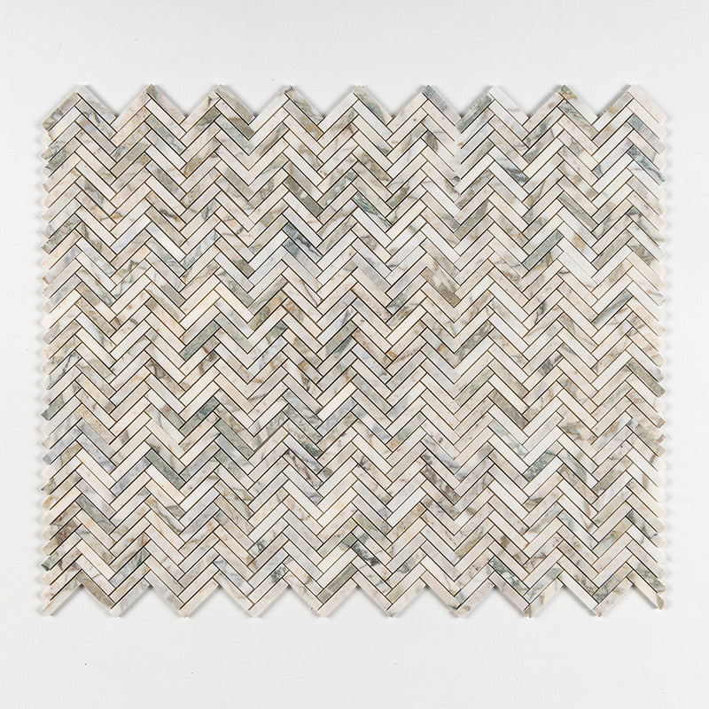 CALACATTA GREEN: 5/8X3 Herringbone Mosaic (honed | 10"x12"x7/16" | straight cut)