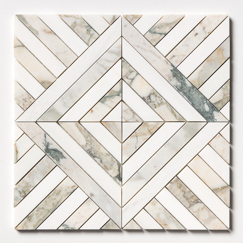 CALACATTA GREEN: Ponte Lattice Mosaic (honed | 14"x14"x5/16" | straight cut)