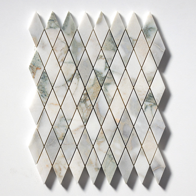 CALACATTA GREEN: Rhomboid Mosaic (honed | 8"x10"x3/4" | straight cut)