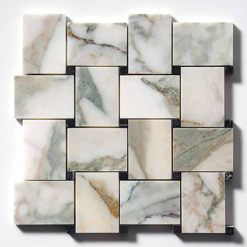 CALACATTA GREEN: Pinwheel Basketweave Mosaic (honed | 10"x10"x3/8" | straight cut)