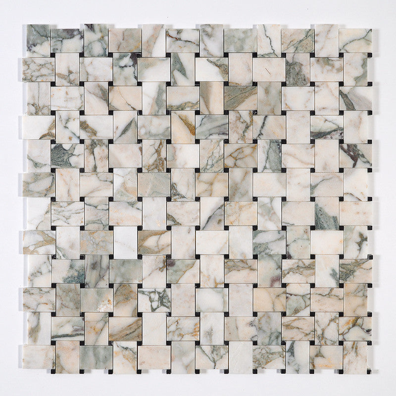 CALACATTA GREEN: Pinwheel Basketweave Mosaic (honed | 10"x10"x3/8" | straight cut)