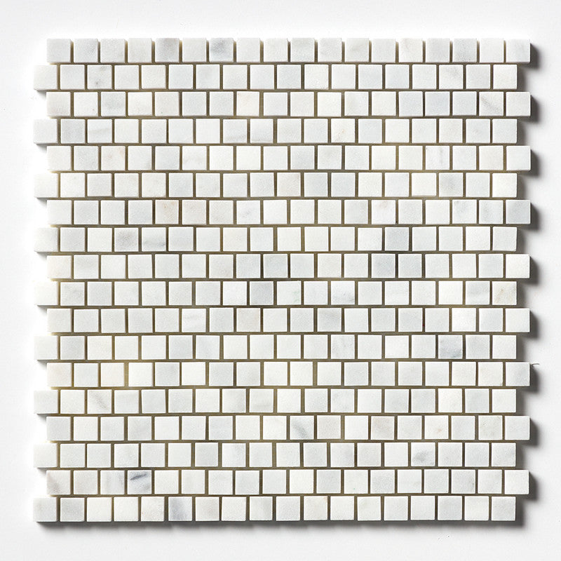 WHITE CARRARA : 5/8X5/8 Staggered Joint Mosaic (honed | 12"x12"x1" | straight cut)