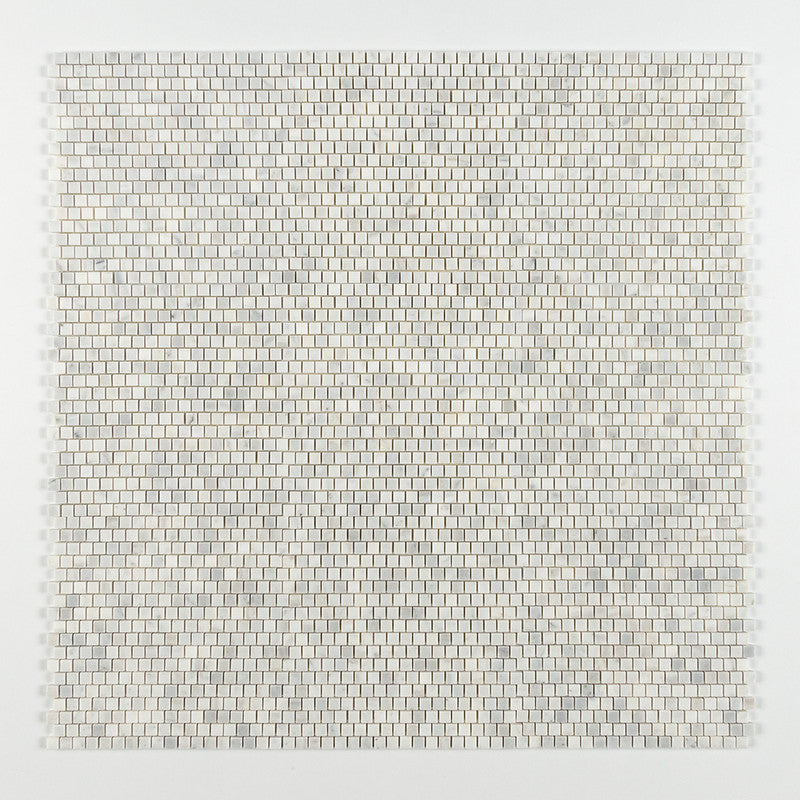 WHITE CARRARA : 5/8X5/8 Staggered Joint Mosaic (honed | 12"x12"x1" | straight cut)