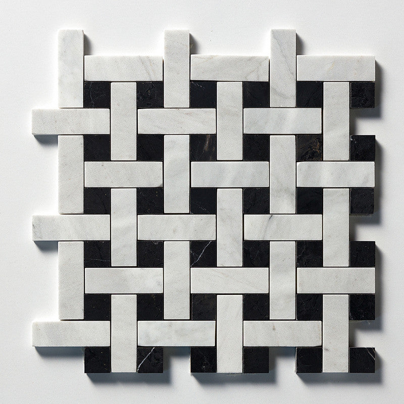 WHITE CARRARA : 1X3 Basketweave Mosaic (honed | 12"x12"x3/8" | straight cut)