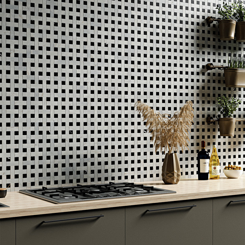 WHITE CARRARA : 1X3 Basketweave Mosaic (honed | 12"x12"x3/8" | straight cut)
