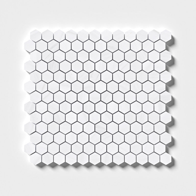 SNOW WHITE : Hexagon Mosaic (honed | 11"x12"x5/8" | straight cut)