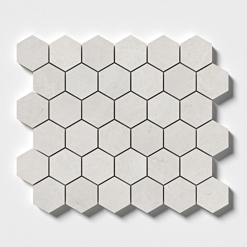 VANILLA: 2 Hexagon Mosaic (honed | 10"x12"x3/8" | straight cut)