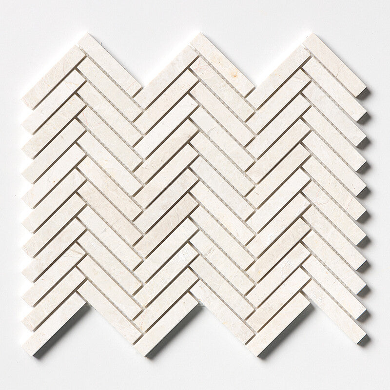 VANILLA: 5/8X3 Herringbone Mosaic (honed | 10"x12"x7/16" | straight cut)