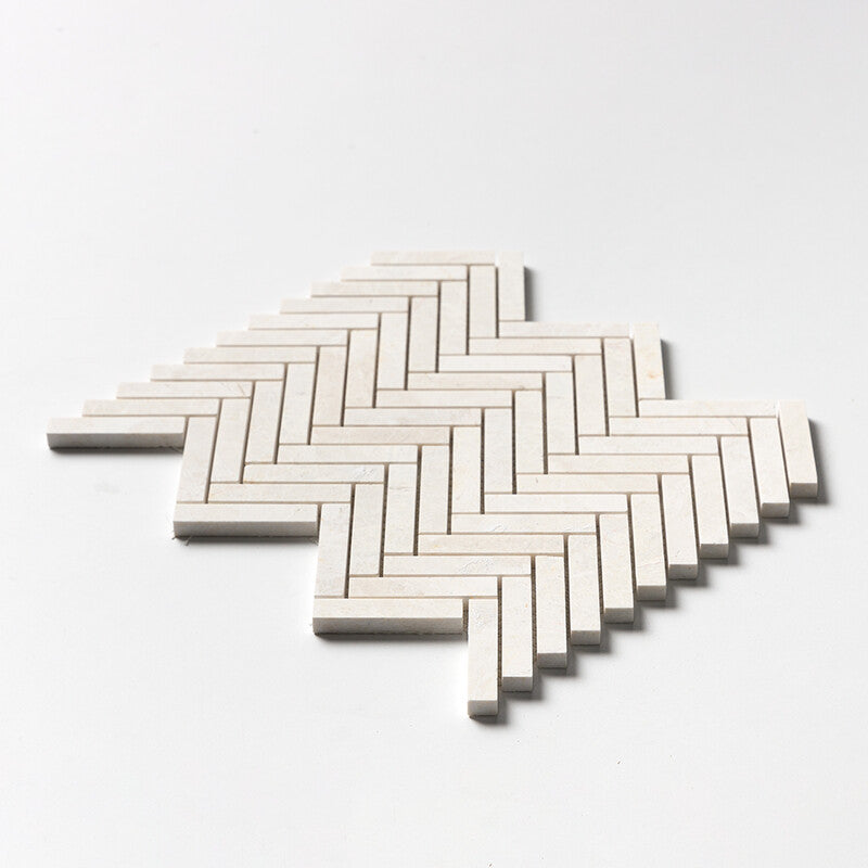 VANILLA: 5/8X3 Herringbone Mosaic (honed | 10"x12"x7/16" | straight cut)