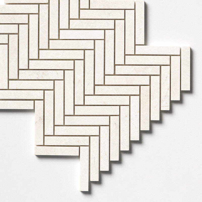 VANILLA: 5/8X3 Herringbone Mosaic (honed | 10"x12"x7/16" | straight cut)