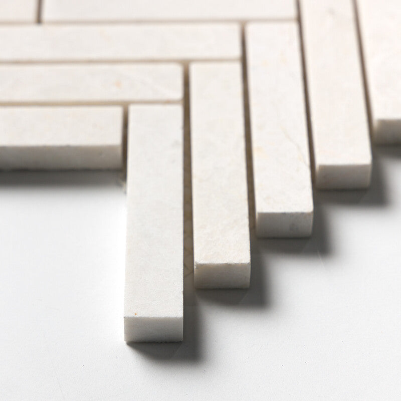 VANILLA: 5/8X3 Herringbone Mosaic (honed | 10"x12"x7/16" | straight cut)