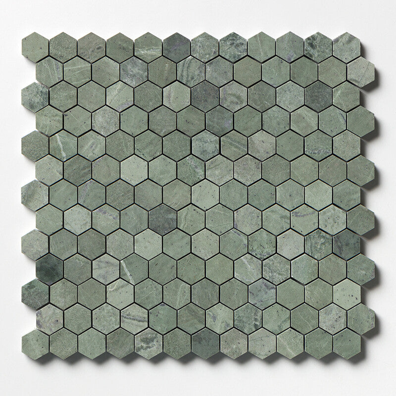 VERDE TIA : Hexagon Mosaic (honed | 11"x12"x5/8" | straight cut)