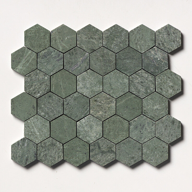 VERDE TIA : Hexagon Mosaic (honed | 10"x12"x3/8" | straight cut)