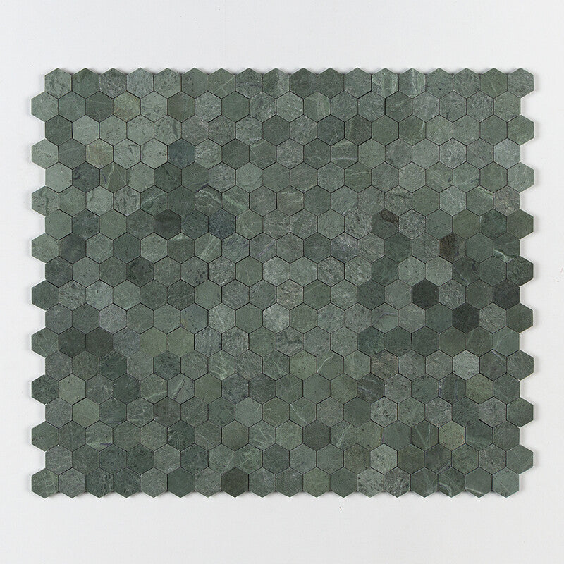VERDE TIA : Hexagon Mosaic (honed | 10"x12"x3/8" | straight cut)