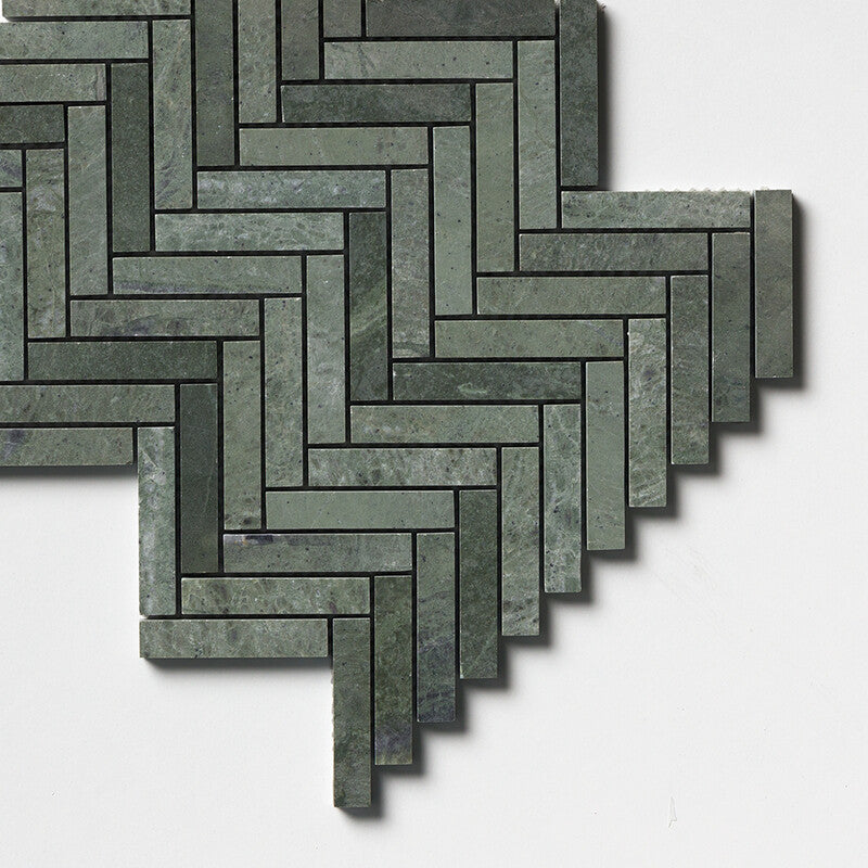 VERDE TIA : 5/8X3 Herringbone Mosaic (honed | 10"x12"x7/16" | straight cut)