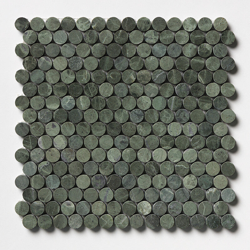 VERDE TIA : Penny Round Mosaic (honed | 11"x11"x1/4" | straight cut)