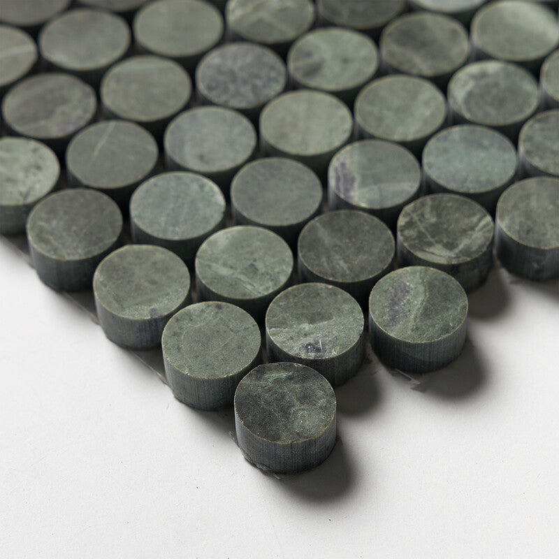 VERDE TIA : Penny Round Mosaic (honed | 11"x11"x1/4" | straight cut)