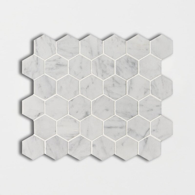 WHITE CARRARA : Hexagon Mosaic (honed | 12"x12"x3/8" | straight cut)