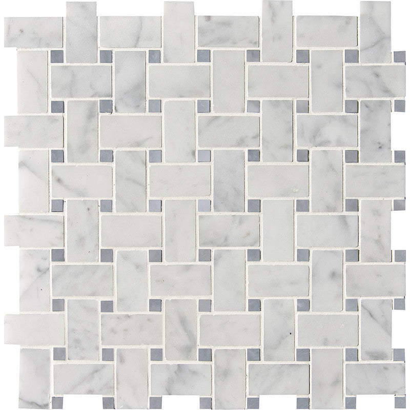 WHITE CARRARA : Basketweave Mosaic (honed | 12"x12"x3/8" | straight cut)