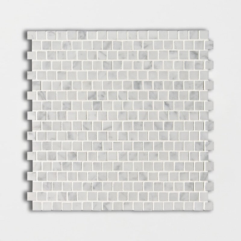 WHITE CARRARA : 5/8X5/8 Staggered Joint Mosaic (honed | 12"x12"x3/8" | straight cut)