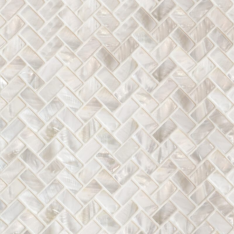MOTHER OF PEARL: White 5/8X1 1/4 Herringbone Mosaic (polished | 10"x11"x5/8" | straight cut)