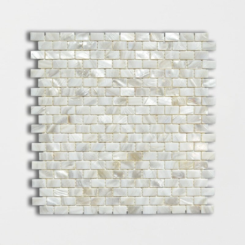 MOTHER OF PEARL: White 3/5X1 Staggered Joint Mosaic (polished | 12"x12"x5/64" | straight cut)