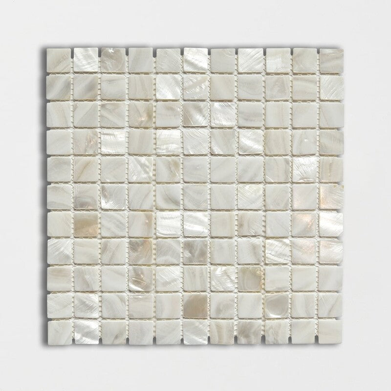 MOTHER OF PEARL: White 1X1 Straight Stack Mosaic (polished | 12"x12"x5/64" | straight cut)