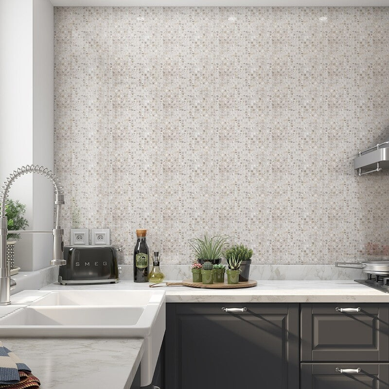 MOTHER OF PEARL: White 1/2X1/2 Straight Stack Mosaic (polished | 12"x12"x5/64" | straight cut)