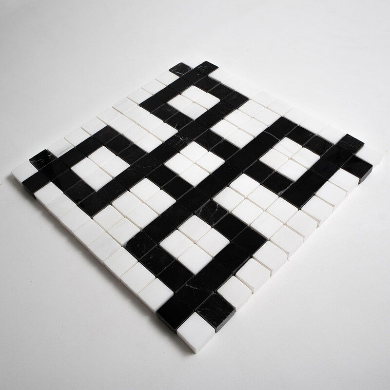 BLACK AND WHITE : Snow White Five Squares Straight Stack Mosaic (multi finish | 12"x12"x3/8" | straight cut)