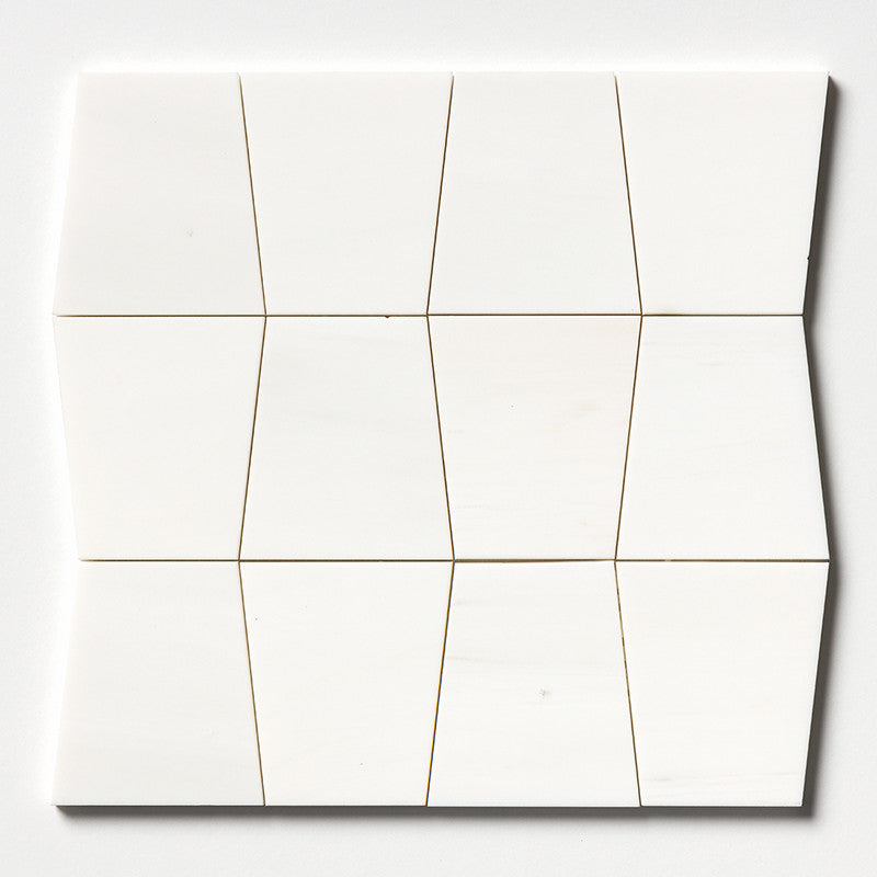 SNOW WHITE : Tapered Trapezoid Mosaic (honed&polished | 12"x12"x1/2" | straight cut)