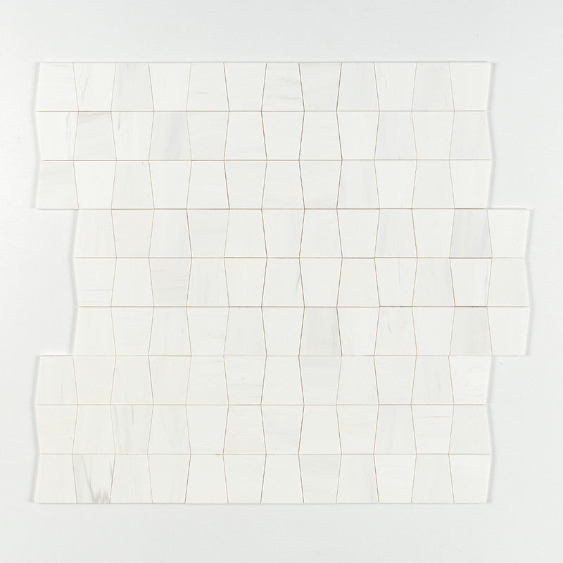 SNOW WHITE : Tapered Trapezoid Mosaic (honed&polished | 12"x12"x1/2" | straight cut)