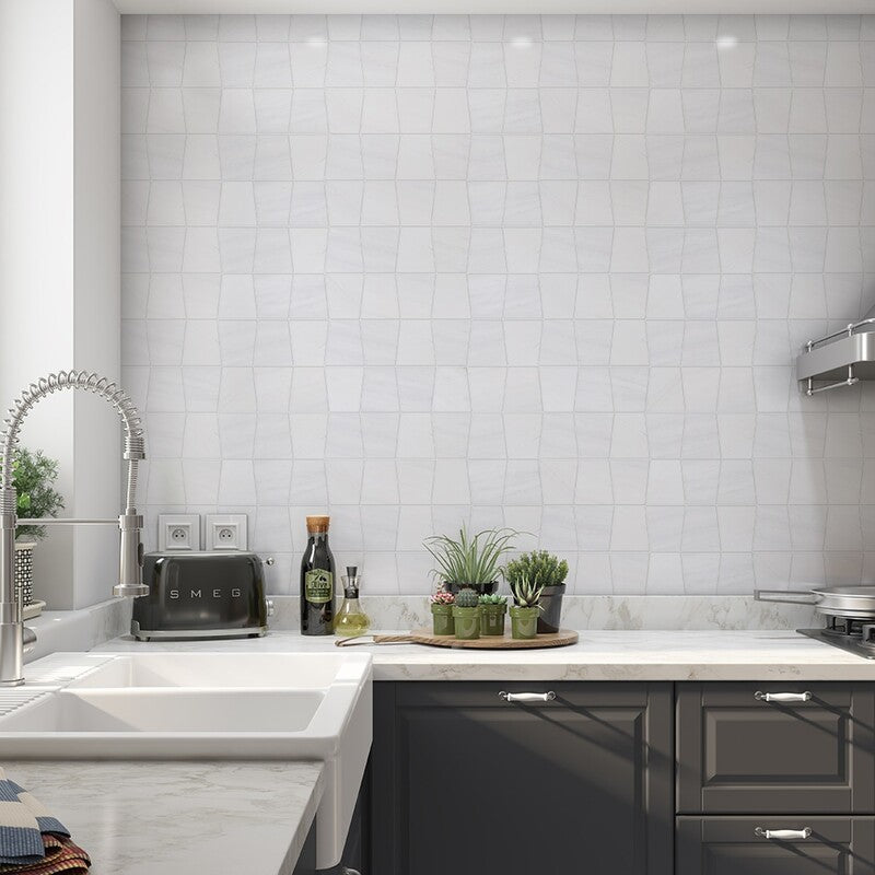 SNOW WHITE : Tapered Trapezoid Mosaic (honed&polished | 12"x12"x1/2" | straight cut)