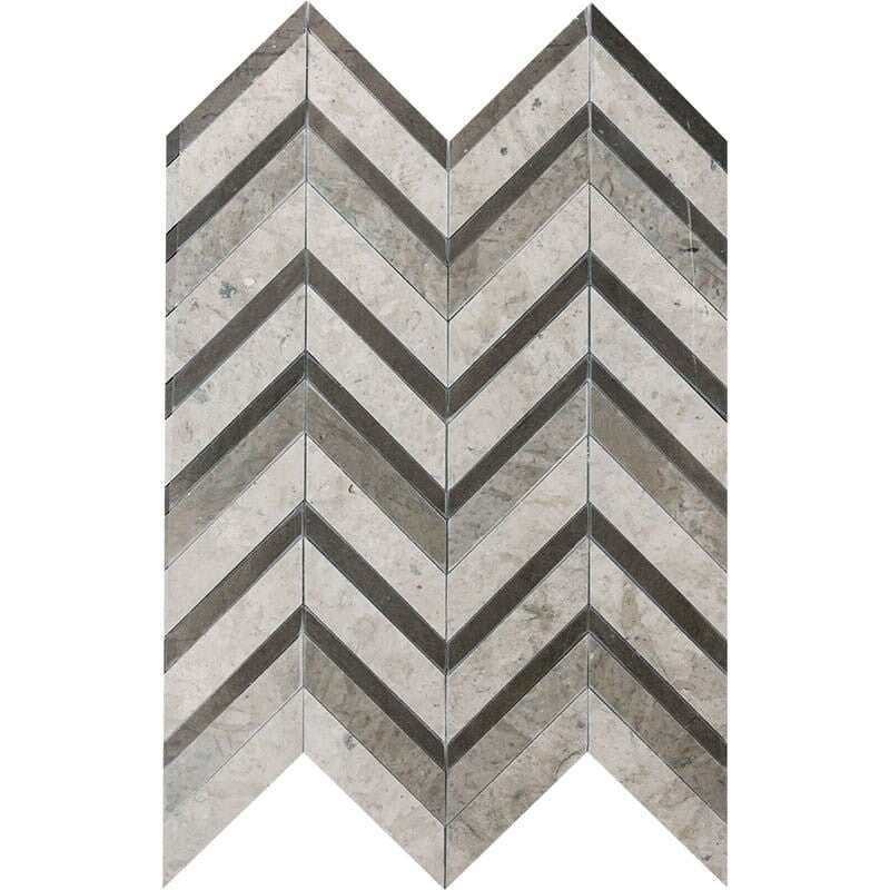 DIMENTIONS  : Britannia Fusion Chevron Mosaic (honed | 11"x16"x7/8" | straight cut)