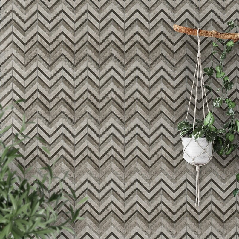 DIMENTIONS  : Britannia Fusion Chevron Mosaic (honed | 11"x16"x7/8" | straight cut)